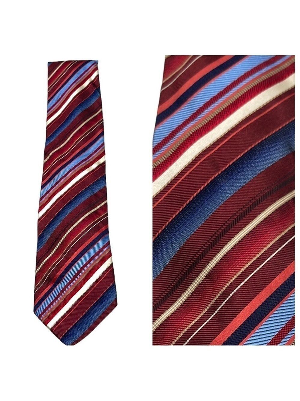 XMI Platinum Red Blue Diagonal Stripe Silk Tie